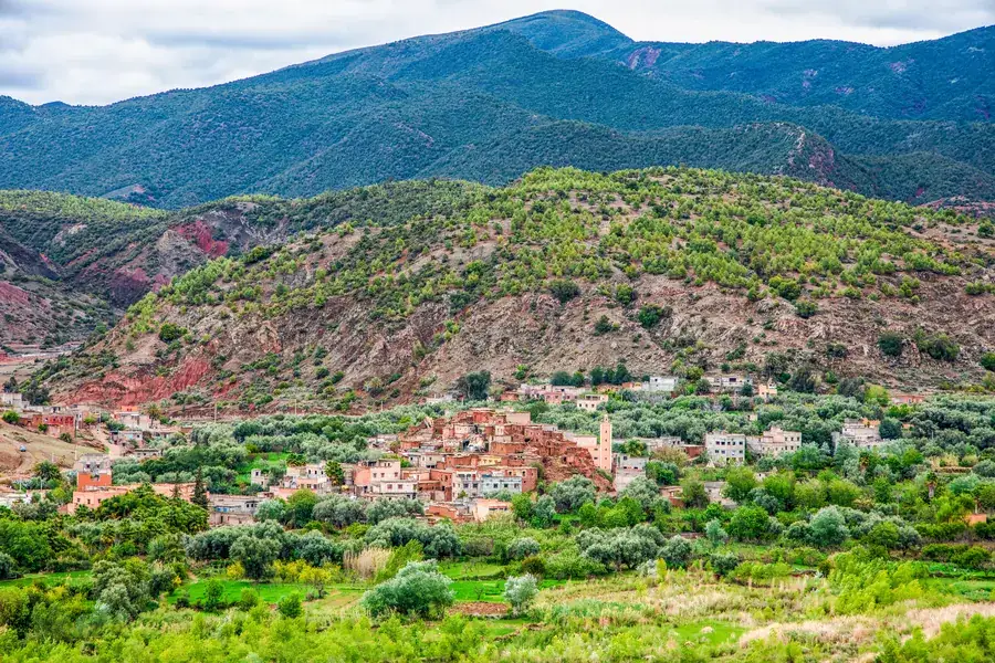 Green valley below the High Atlas Mountains