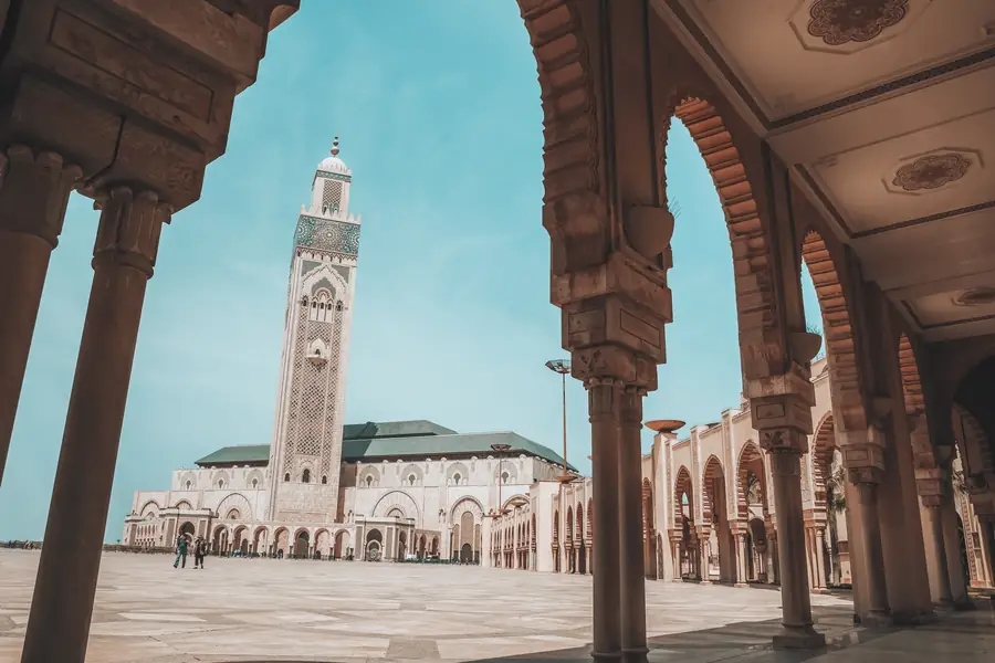 The Hassan II Mosque colonnade in Casablanca