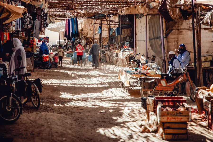 Traditional Moroccan souk in Rissani, the gate to the Sahara